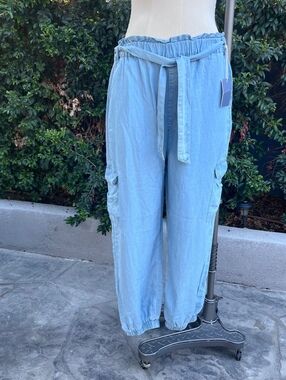 Indigo Rising Light Wash Denim Cargo Jogger Pants XL Light Weight Boho Y2K